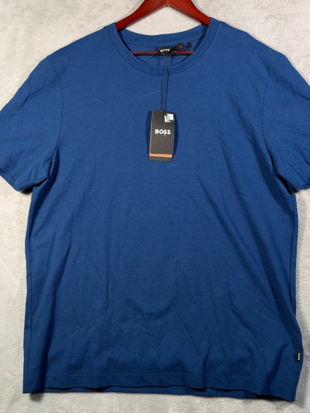 Hugo Boss T-Shirt Mens XXL Blue Tiburt 240 Waffle Knit Textured Crew Neck $88